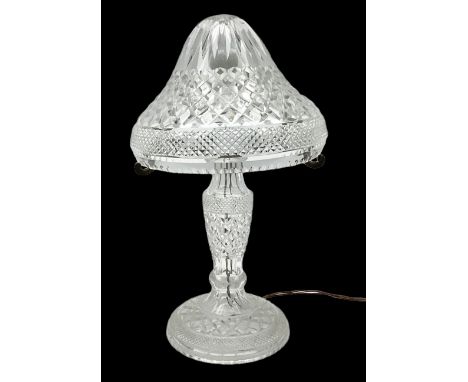 Early 20th century cut glass table lamp and shade, H43cm