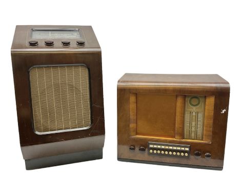 1939 Bush Type PB.63 valve radio, with Bakelite knobs and button panel, W52cm D27cm H42cm, together with a Ferguson Gram floo