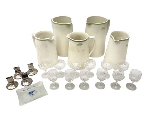 Wilson Line of Hull - five graduated ceramic jugs by Weatherby, Adams and Crown Ducal, largest H22cm, sets of six port and li