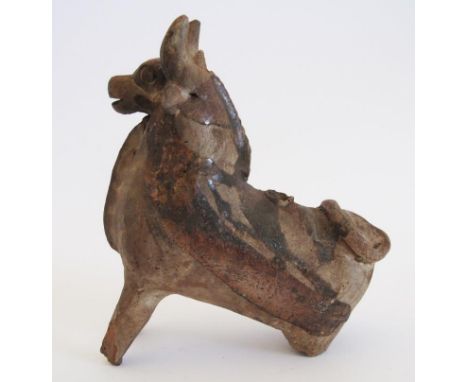 A South American Peruvian, Pre Columbian red ceramic bull vessel with splashes of glazing. L120mm, H150mm, D50mm.
Reserve:€60