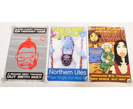 Three vintage 20th century Super Furry Animals POS promo advertising posters. To include 'Northern Lites' 1999, Ice Hockey Ha