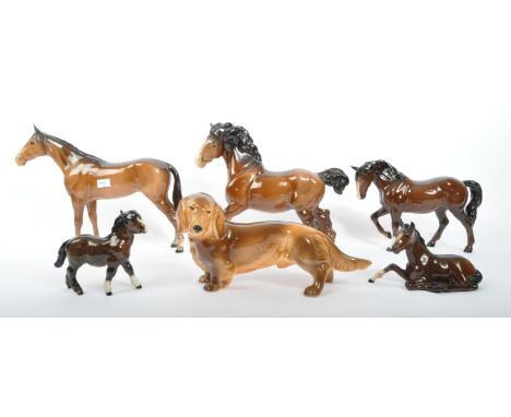 Beswick  - Sylvac - A collection of vintage 20th century bone china figures to include Beswick horse, Beswick Shire horse, Ro