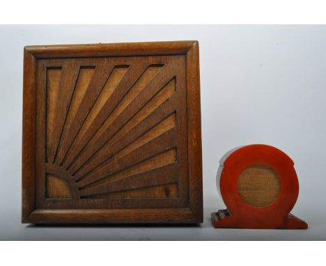 Two early 20th century Art Deco era circa. 1930's speakers to include a Ormond Moving Iron oak cased sunburst speaker and an 