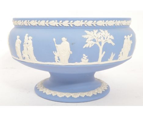 A vintage 20th century Wedgwood jasperware tazza centrepiece bowl having raised applied classical decoration in relief raised