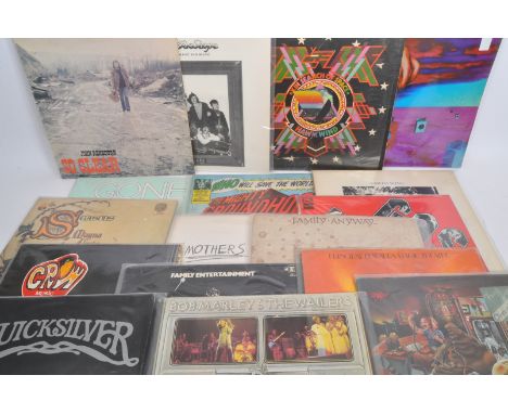 A collection of 17 vintage 20th Century long play LP vinyl records. To include; Quicksilver, John Renbourn, Bob Marley &amp; 