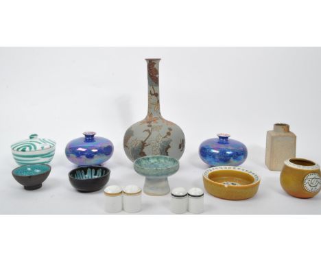 A collection of mid 20th century and later studio art pottery to include a Swedish Gustavsberg Pottery pot and dish, a&nbsp;G