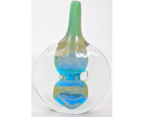 Mdina - A vintage mid 20th century Maltese Mdina art glass vase with round body of flattened form with an elongated neck, in 