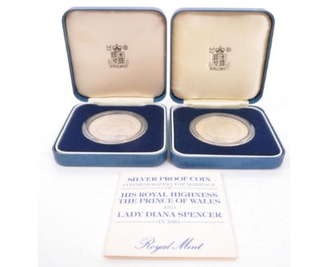 A pair of 925 sterling silver 1981 proof coin commemorating the marriage of His Royal Highness and Lady Diana Spencer with ce