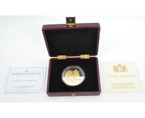 A limited edition 925 sterling silver proof 5OZ £10 coin commemorating Her Majesty Queen Elizabeth II Diamond Jubilee 2012. D