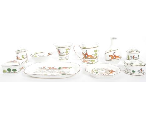 Wedgwood - Hunting Scenes - A collection of vintage 20th century bone china to include miniature vases, dishes, lidded pots, 