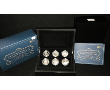 The Royal Mint silver proof six coin set, 2015, 'A Story in Coins, The 100th Anniversary of the First World War' in original 