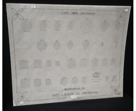 Dorchester Interest: A scale drawing on linen; ''Cast Iron Gratings Manufactured by Lott and Walne Ltd. of Dorchester” dated 