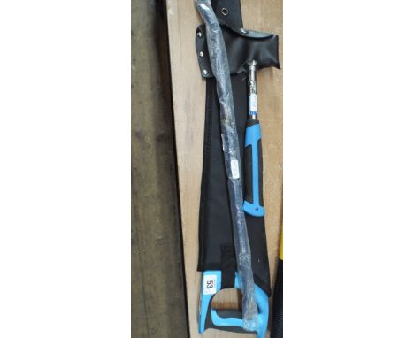 A new Stay sharp hand saw, a new axe and a crowbar 
