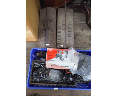 2 metal tool boxes with contents and 1 other box with quantity of tools, mini welder, copper planter etc. 