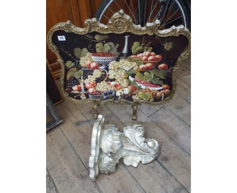 Fire screen with fruit picture and a wall bracket 