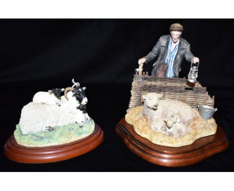 TWO BORDER FINE ARTS GROUPS 'A PAIR FOR THE ROYAL, B0580', of a shepherd tending to a ewe and her lambs by lamp light, width 