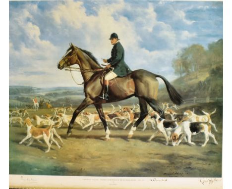 AFTER RAOUL MILLAIS - 'Captain R.E. Wallace-M aster and Huntsman of the Heythrop Hounds, 1952-1977, colour print, inscribed '