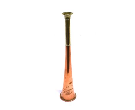 A COPPER HUNTING HORN By 'Kohler and Son London' length 22.5cm
