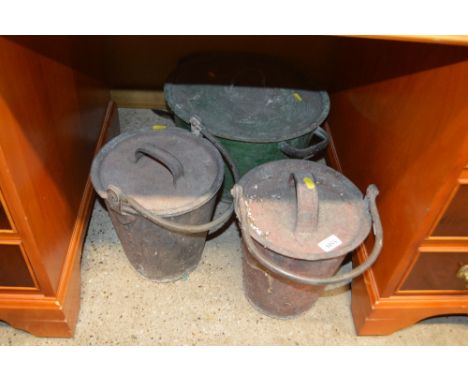 Two vintage swing handled pails; and one pot and cover 