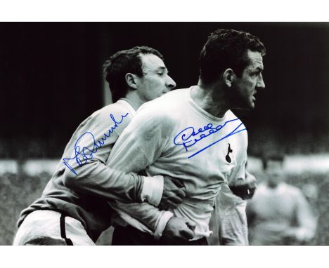 Football Dave Mackay and Mike Summerbee signed 12x8 inch black and white photo pictured playing for Tottenham Hotspur and Man