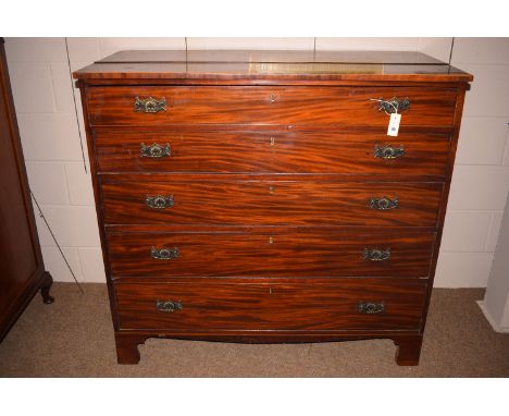 A 19th Century mahogany chest of five graduating drawers fitted oxidized handles, raised on bracket feet; together with origi