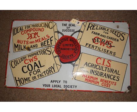 An early 20th Century Co-operative Wholesale Society enamel advertising sign.