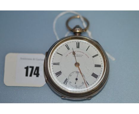 A silver cased open faced pocket watch, by Graves, Sheffield  'The Express English Lever' white enamel roman dial, subsidiary