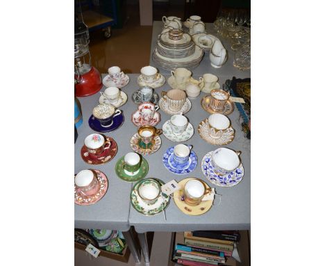 A collection of specimen coffee cups and saucers, by Masons, Aynsley, Royal Chelsea, Coalport, Spode, other English and Conti