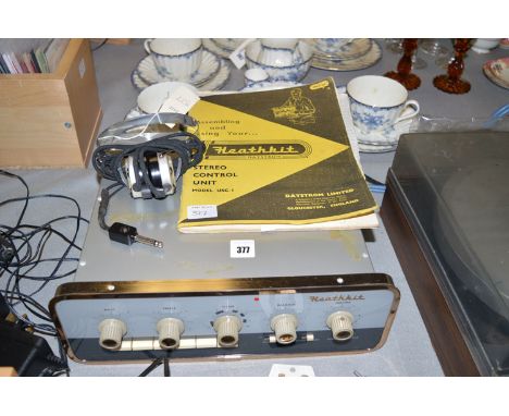 A Heathkit Daystrom stereo control unit, model USC-1, with instruction book, various drawings; and other bits of ephemera rel
