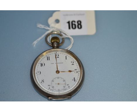 A silver cased open faced pocket watch "The Borderer" the white enamel arabic dial with subsidiary seconds aperture.