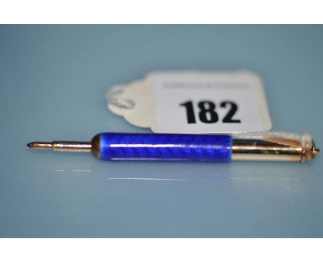 A 9ct. gold, blue guilloche and enamel extending pencil.