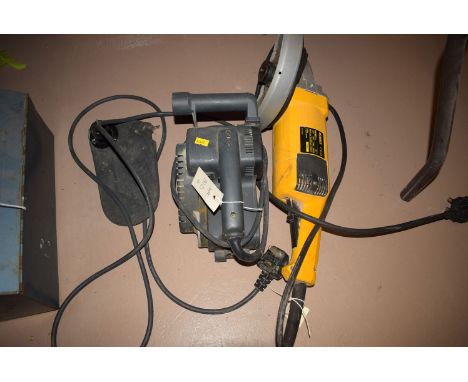 An Elu belt sander; and a Dewalt angle grinder, model no. DW492.