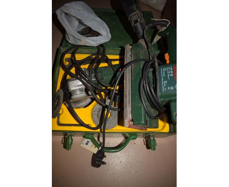A Bosch PSS28 AE sander; and a Bosch PWS115 electric grinder, in fitted metal case.