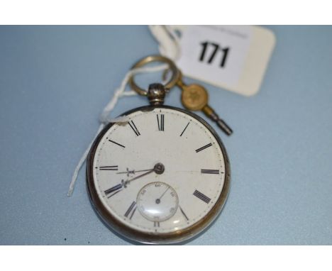 A silver cased open faced pocket watch, no.42312, the white enamel roman dial with subsidiary seconde aperture.