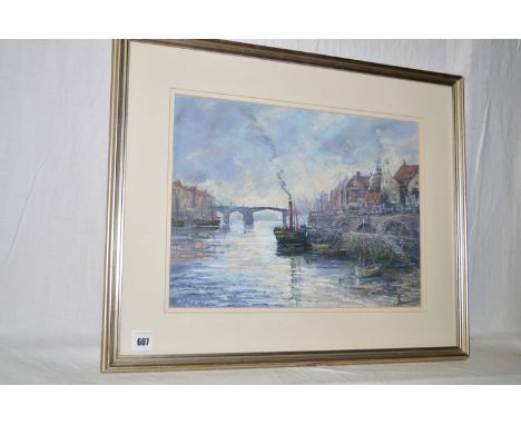 A pastel painting, by Paul R. Whitehouse - "Whitby Lower Harbour, c.1895", signed; signed and inscribed on a label verso.