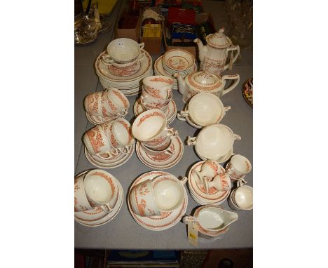 A Furnivals 'Quail' pattern part dinner, tea and breakfast service, approximately six place settings, plus tea and coffee pot
