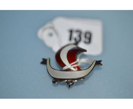A Norwegian silver and enamel galleon pattern brooch, by Aksel Holmsen.