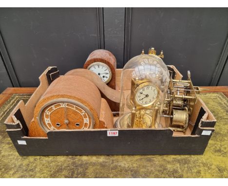 Five various clocks or timepieces; together with a longcase clock movement. (6) 