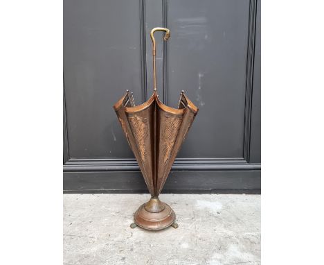 A novelty brass and copper umbrella stick stand, 81.5cm high.&nbsp; 