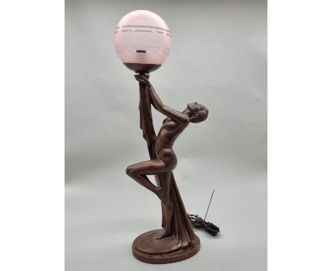 An Art Deco bronzed plaster figural table lamp, total height 69cm. 