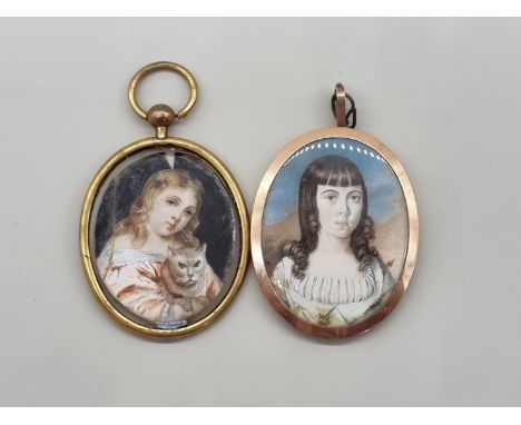 English School,&nbsp;early 19th century, head and shoulders portrait miniature of a young girl, on ivory with plaited hair ve