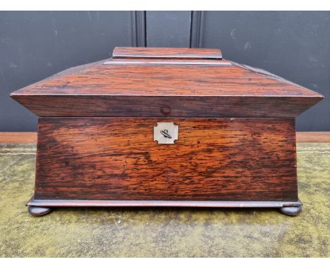 A Victorian rosewood sarcophagus tea caddy,&nbsp;36.5cm wide.&nbsp; 