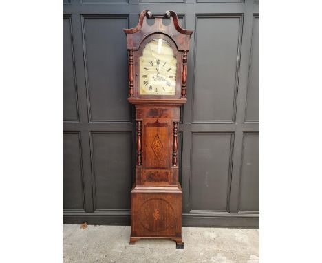 A 19th century oak, mahogany and inlaid eight day longcase clock, the 14in arched painted dial inscribed 'Stephens, Coventry'