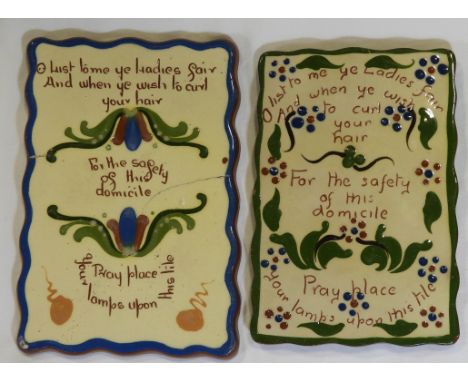 TORQUAY WARE - 2 MOTTOWARE LAMP TILES 