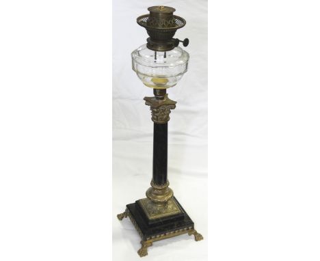 LARGE MARBLE & GILT NELSONS COLUMN OIL LAMP 25'H 