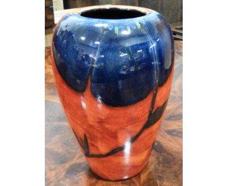 POOLE FLORAL BLUE & RED VASE 10' TALL 