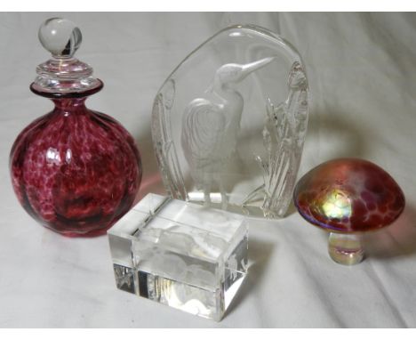 ART GLASS SCENTS BOTTLE & 3 PAPERWEIGHTS 