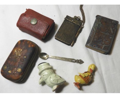 ORIENTAL VESTA CASE, AIDE MEMOIRE, COIN PURSE, MINI PACK OF PLAYING CARDS, OPIUM SPOON ETC 