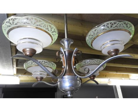 ART DECO CHROME UPLIGHTER WITH 4 GLASS SHADES 