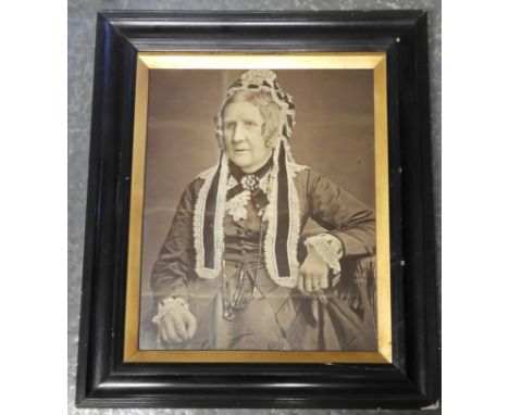 FRAMED VICTORIAN PORTRAIT OF LADY IN MOURNING ROBES 